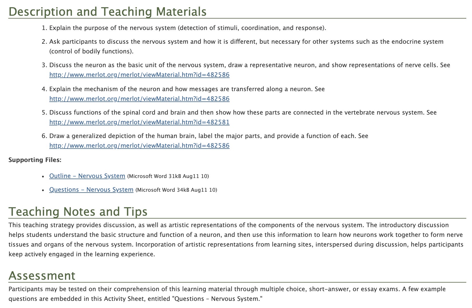 Screenshot of a full OER lesson, activity and assessment