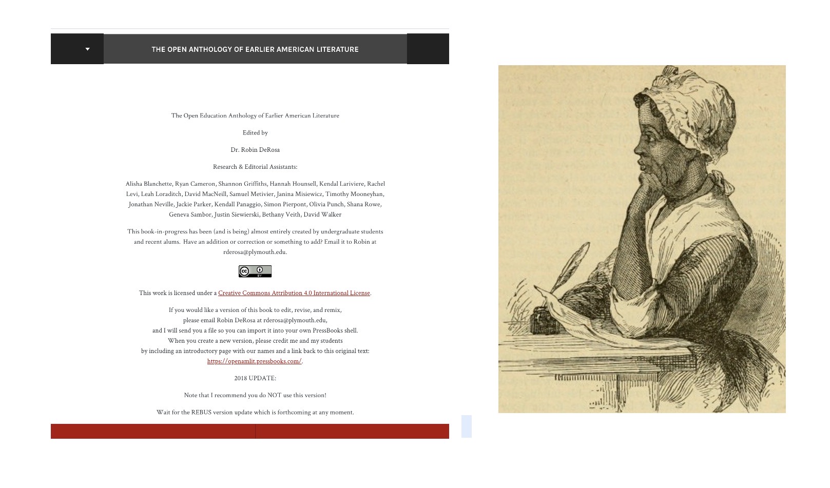 Screenshot of Open Education Anthology of Earlier American Literature