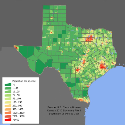 This is a map of population density in Texas