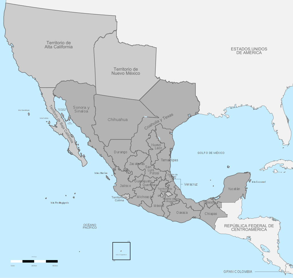 Map of Mexico by political division in 1824