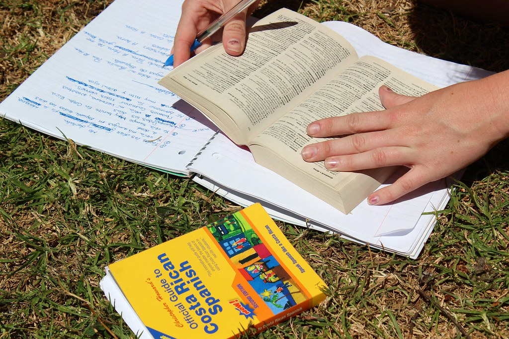Image of Student with Books on Grass