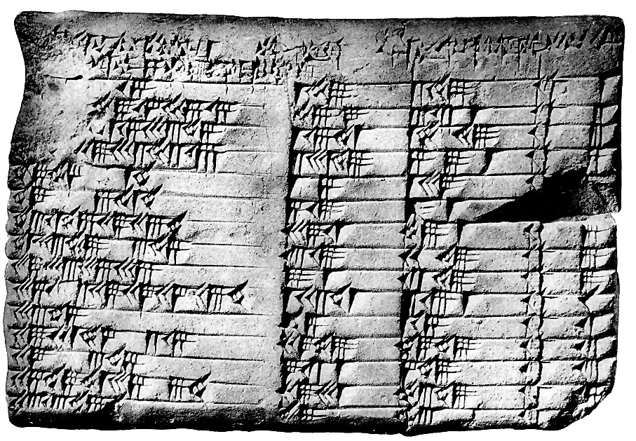 photo of stone tablet with about 15 rows of cuneiform symbols