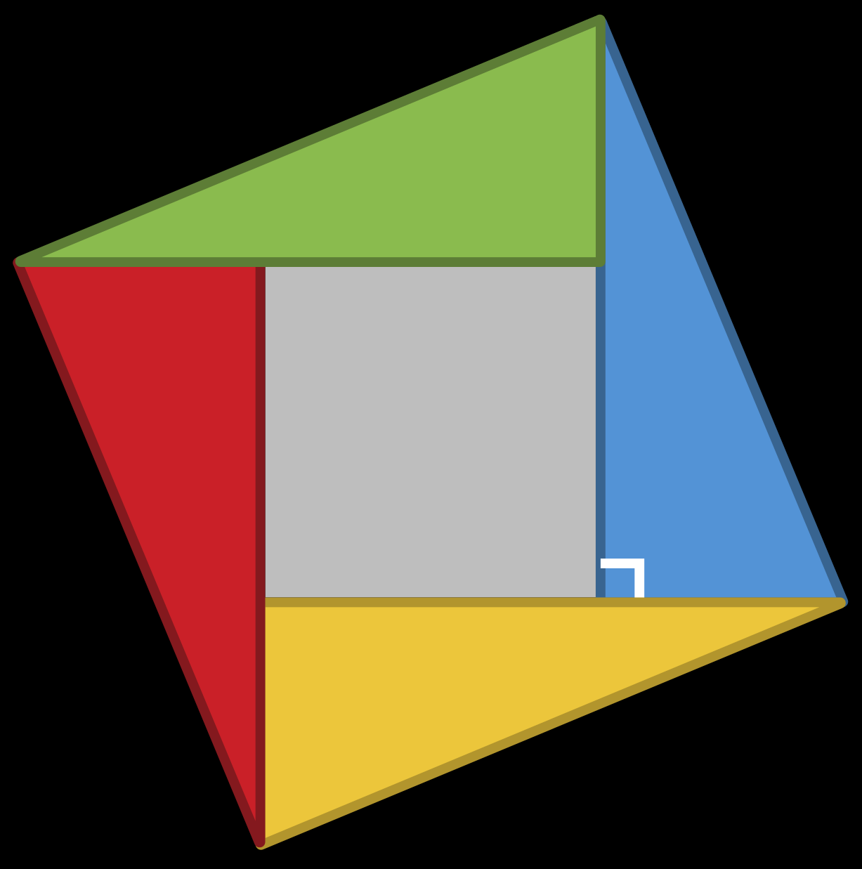 tilted square divided into four equal triangles surrounding a central smaller square