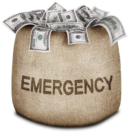 Image of Bag of Money with "Emergency" Written on the Bag