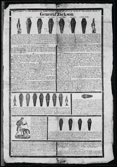 A negative ad featuring a coffin from the 1828 Presidential election