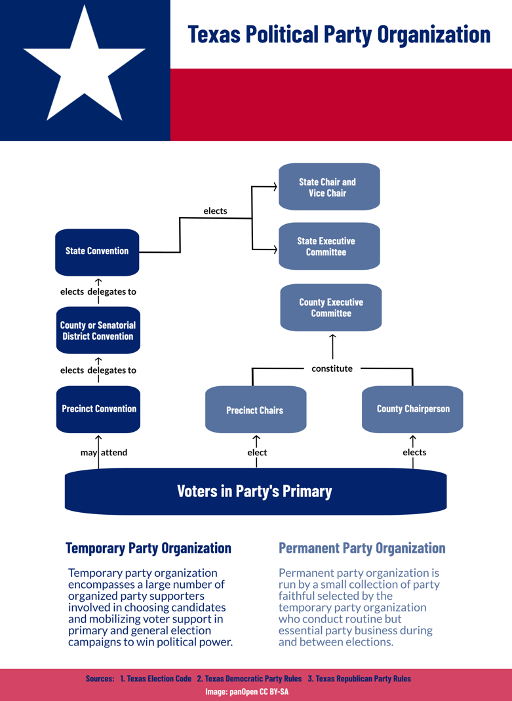 A graphic of Texas party organizatoin