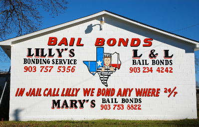 An advertisement for Lilly's Bonding Service, L&L Bail Bonds, and Mary's Bail Bonds in Longview, Texas